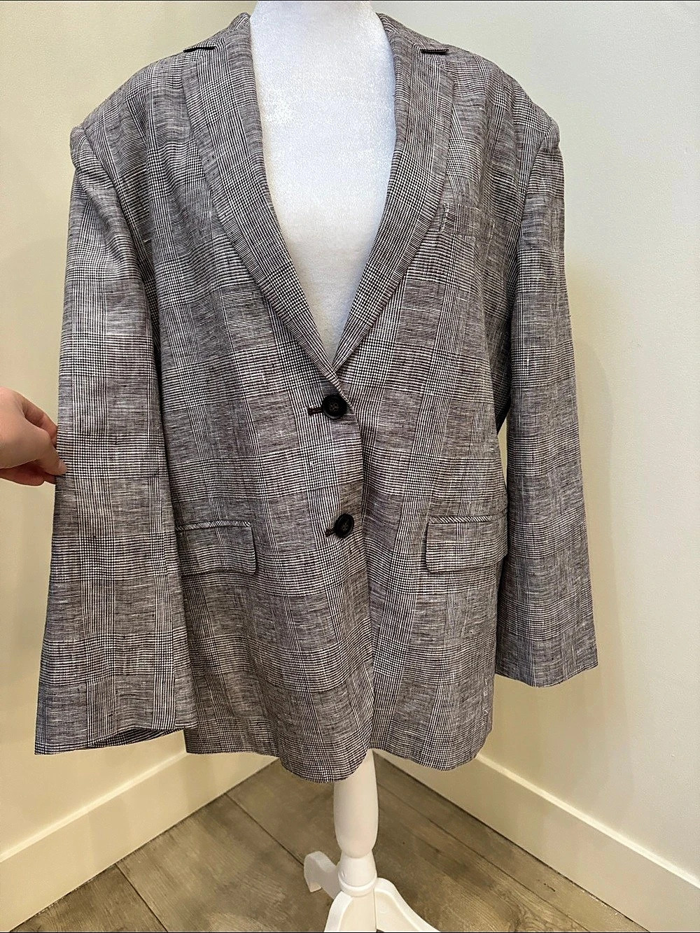 ANINE BING Shelia Plaid Blazer in Gray & White Size Small